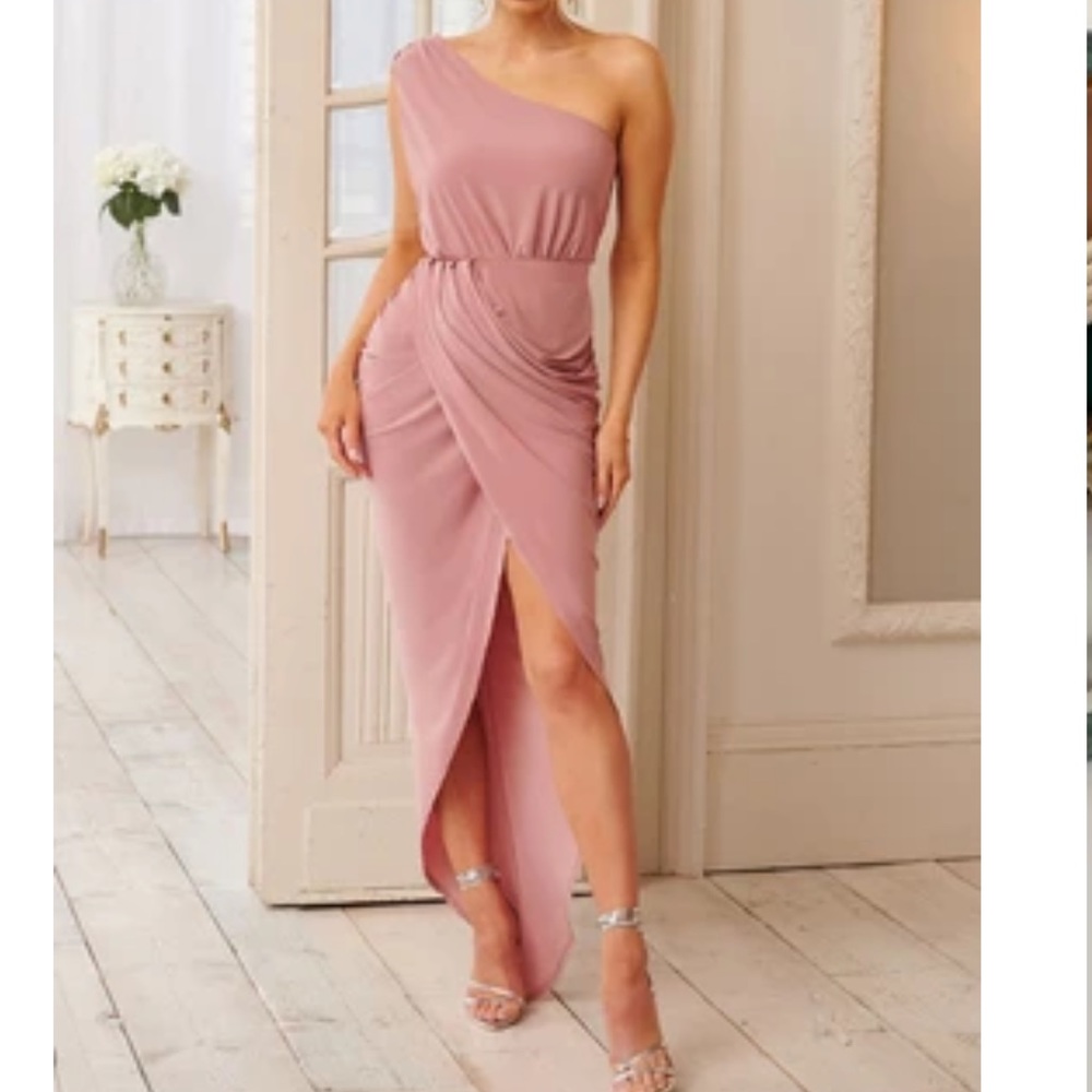 Club L London RUCHED WRAP ONE SHOULDER MIDI DRESS